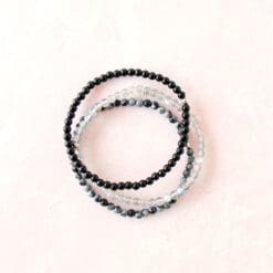 "Protect Your Energy" Natural Crystal Bracelet Set | Labradorite, Black Onyx & Snowflake Obsidian