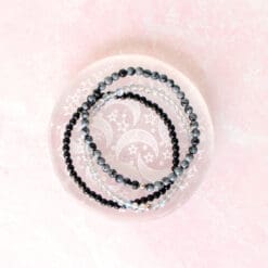 Alternative view of Protect Your Energy Natural Crystal Bracelet Set for Adults - Mini Labradorite, Black Onyx & Snowflake Obsidian with 4mm Beads for Stacking
