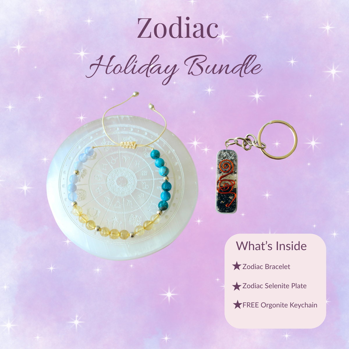 Zodiac Bracelet & Selenite Charging Plate Bundle