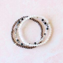 Anxiety Relief & Protection Natural Crystal Bracelet Set | Snow Quartz, Smoky Quartz & Dragon Vein Agate | 4mm Dainty