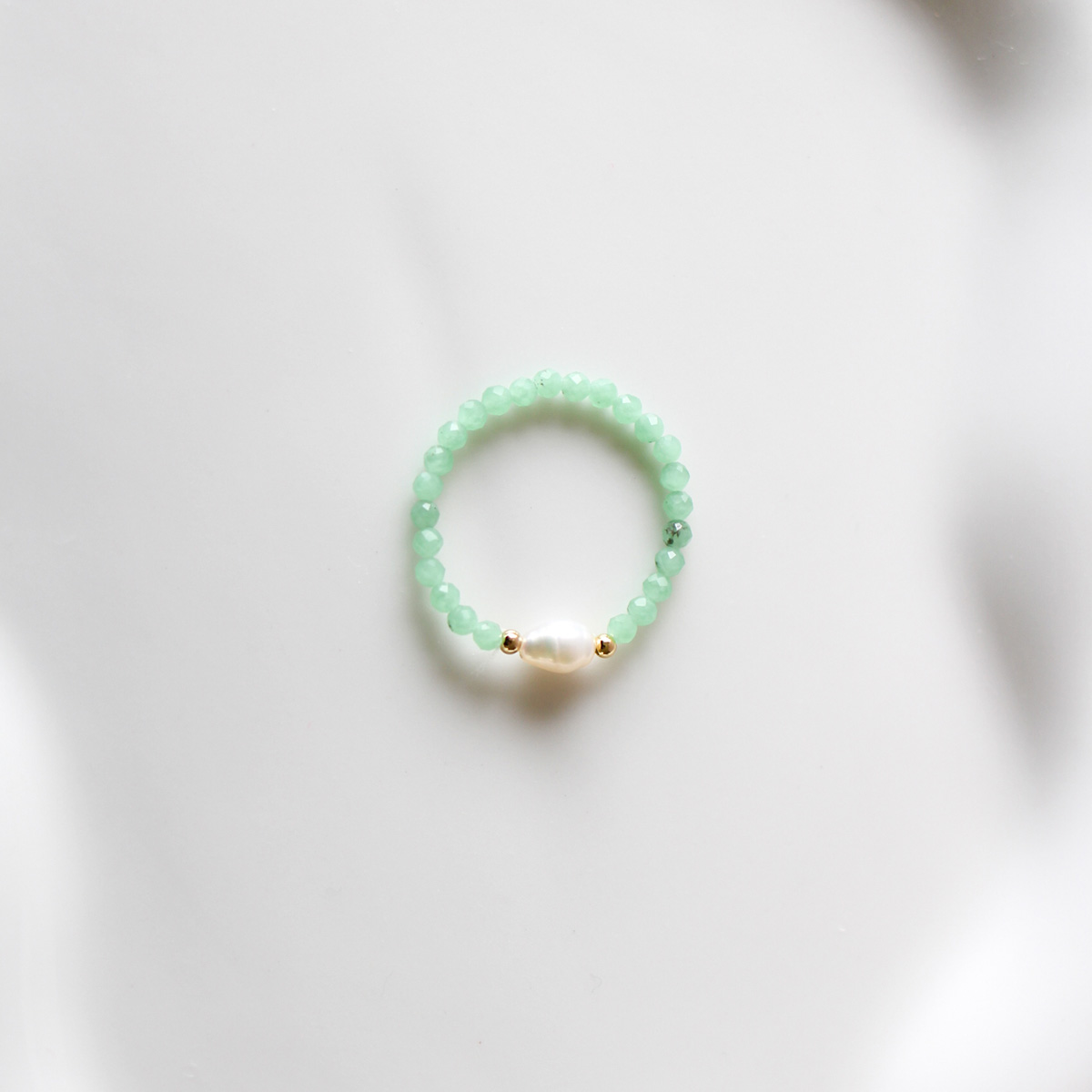 Dainty Crystal & Pearl Stretch Ring | Faceted | Stackable