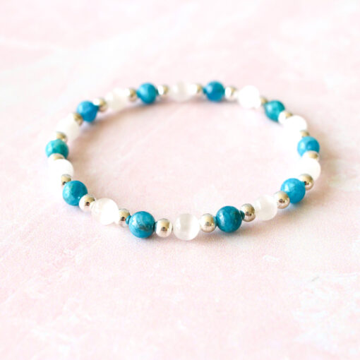 Energy and Metabolism Crystal Bracelet | Blue Apatite, Selenite, 6mm Beads, Silver - Image 8