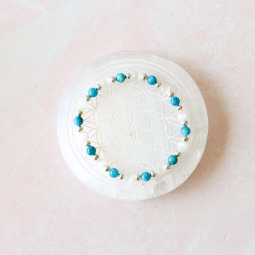 Energy and Metabolism Crystal Bracelet | Blue Apatite, Selenite, 6mm Beads, Silver - Image 6