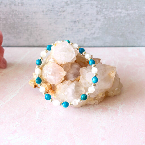Energy and Metabolism Crystal Bracelet | Blue Apatite, Selenite, 6mm Beads, Silver - Image 5