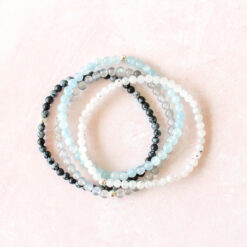 Moon Phase Crystal Bracelet Set | Aquamarine, Snowflake Obsidian, Moonstone, Labradorite | 4mm