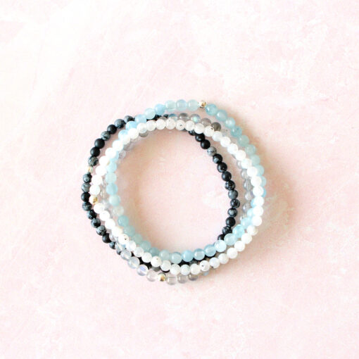 Moon Phase Crystal Bracelet Set | Aquamarine, Snowflake Obsidian, Moonstone, Labradorite | 4mm - Image 7