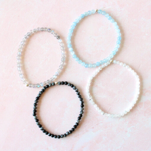 Moon Phase Crystal Bracelet Set | Aquamarine, Snowflake Obsidian, Moonstone, Labradorite | 4mm - Image 5