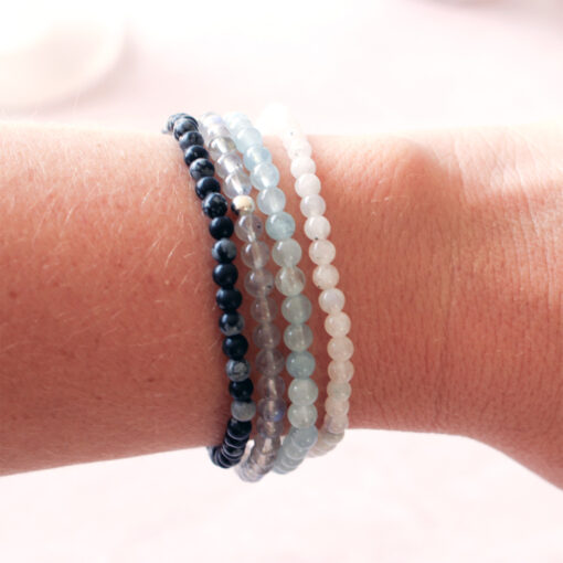 Moon Phase Crystal Bracelet Set | Aquamarine, Snowflake Obsidian, Moonstone, Labradorite | 4mm - Image 4