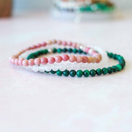 Dainty Attract Love Crystal Bracelet Set Malachite Rose Quartz Rhodonite 4mm Beads for Adults Manifest Love Jewelry - Image 7