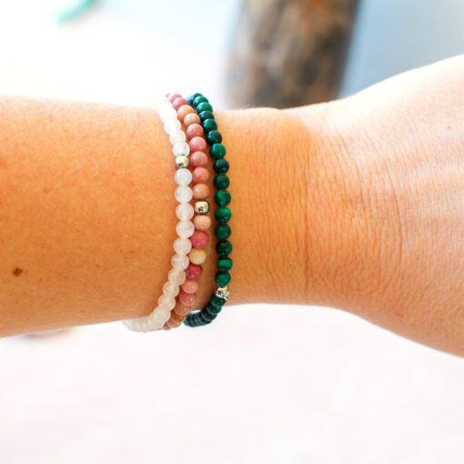 Dainty Attract Love Crystal Bracelet Set Malachite Rose Quartz Rhodonite 4mm Beads for Adults Manifest Love Jewelry - Image 5