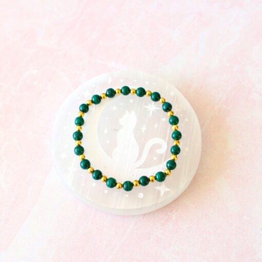 Malachite Crystal Stretch Bracelet- With Gold Beads | 6mm - Image 6