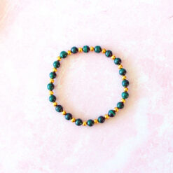 Malachite Crystal Stretch Bracelet- With Gold Beads | 6mm