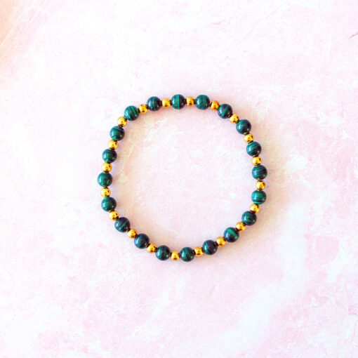 Malachite Crystal Stretch Bracelet- With Gold Beads | 6mm