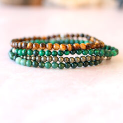 Alternative view of Dainty Attract Money Crystal Bracelet Stack | Pyrite, Tigers Eye, Moss Agate, Malachite