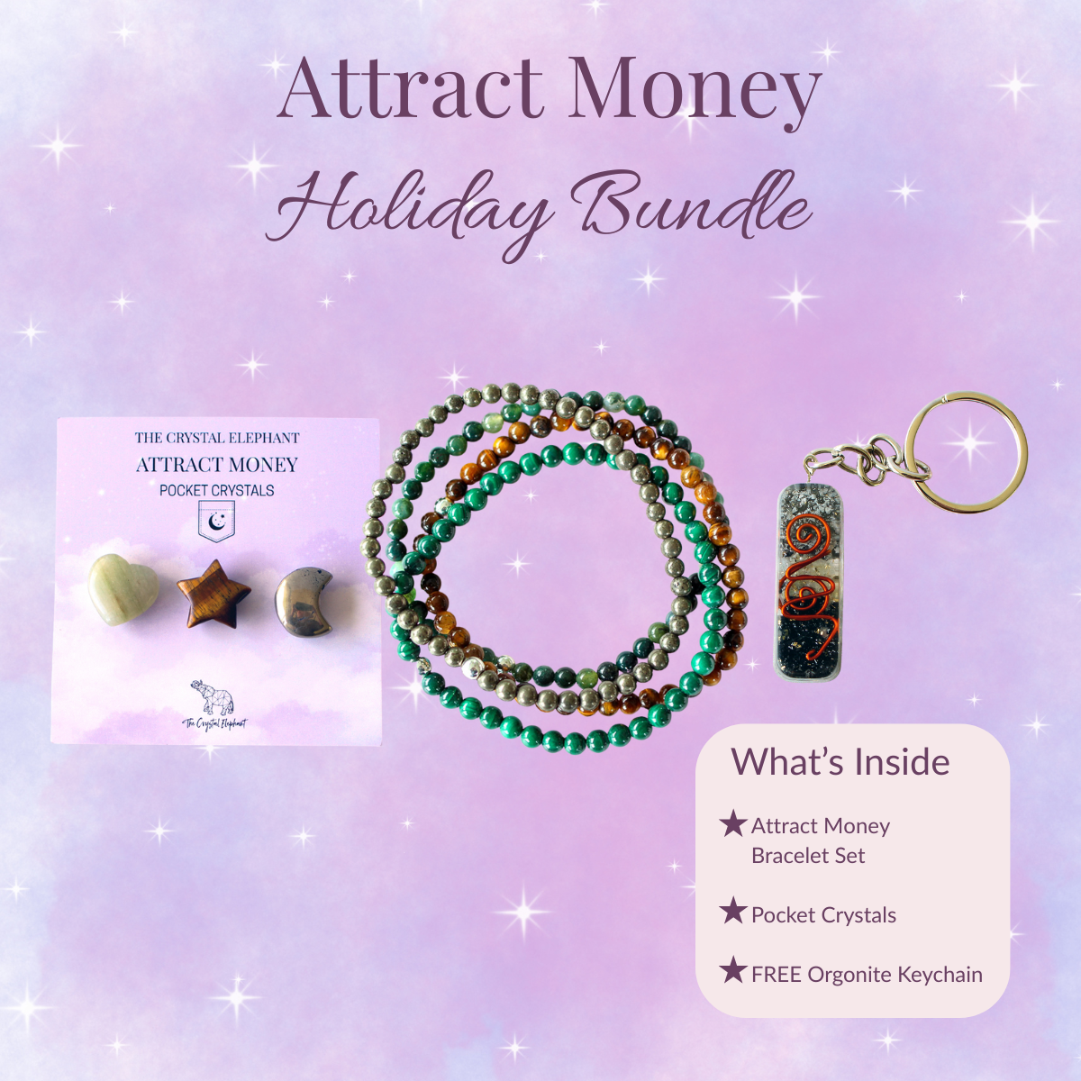 Attract Money Bundle | Crystal Bracelets | Pocket Crystals | FREE Keychain