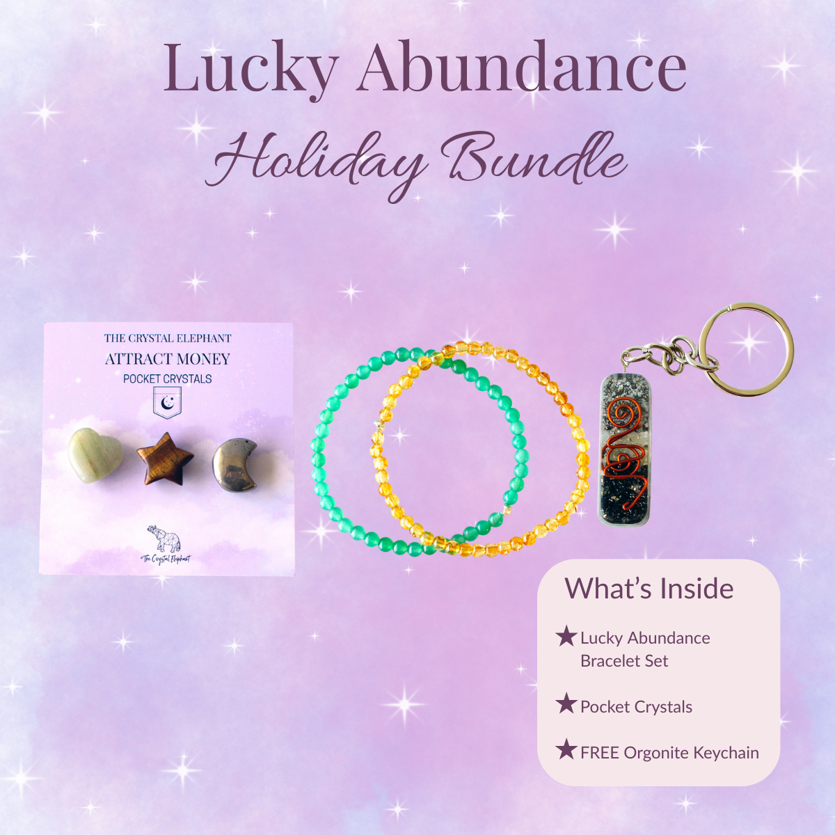 Lucky Abundance Bundle | Crystal Bracelets | Pocket Crystals | FREE Keychain