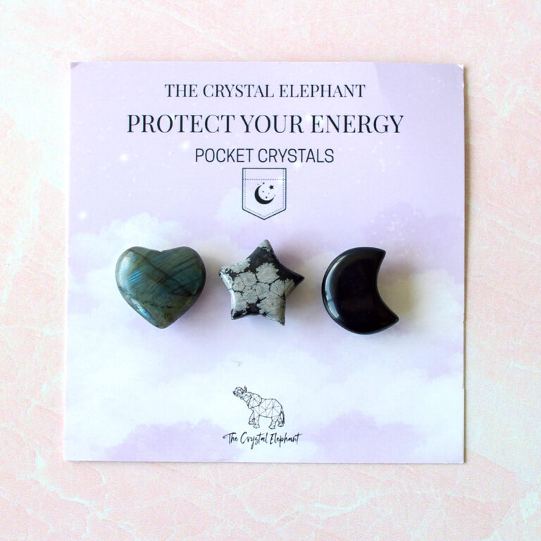 Protect Your Energy pocket crystals in heart, star and moon shapes