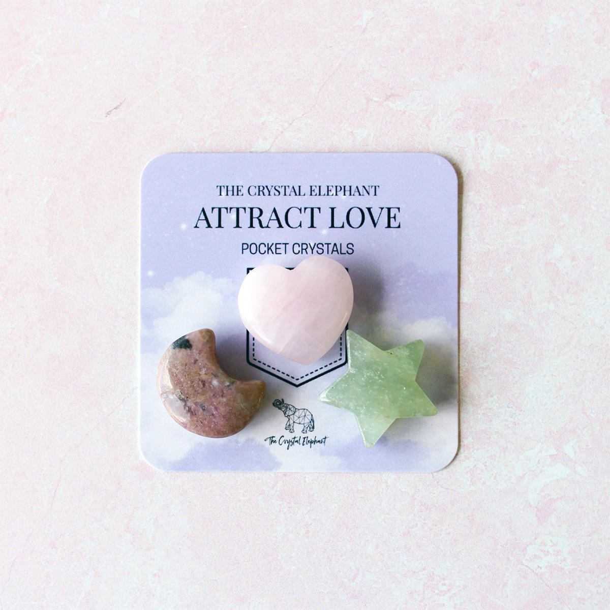 The Crystal Elephant Pocket Crystals - Protect Your Energy, Attract Money, Love Sets - 3 Genuine Crystals in Moon Heart Star Shapes - Perfect for Daily Intentions & Gift-Giving - Image 4