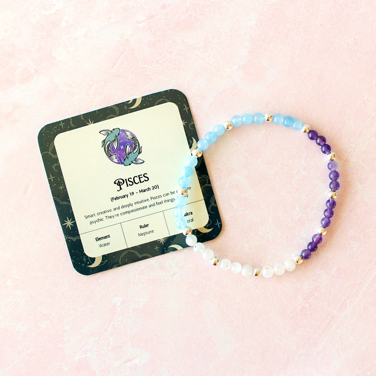 Pisces Zodiac Sign Crystal Bracelet | Sun, Moon, Rising Signs | 4mm