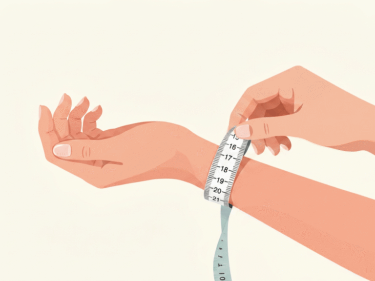 Illustration of a measuring tape being wrapped around a wrist, just below the wrist bone